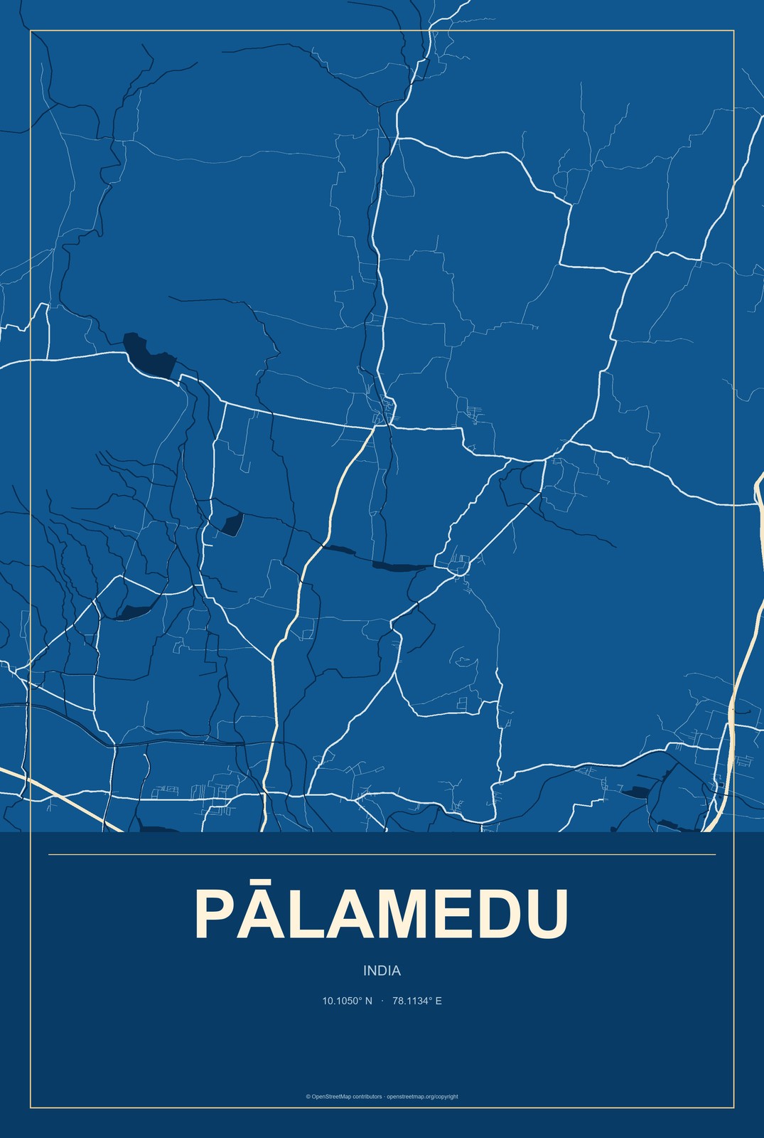 Pālamedu, India City Map Aluminum Sign in Harbor Cobalt style