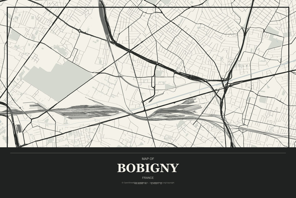 Bobigny, France City Map Aluminum Sign in Museum Plaque style