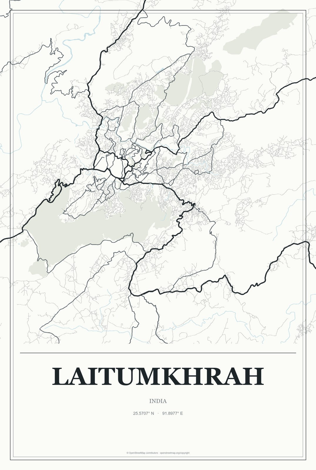 Laitumkhrah, India City Map Aluminum Sign in Gallery Air style