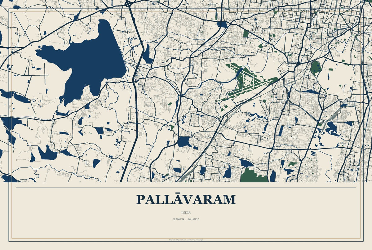Pallāvaram, India City Map Aluminum Sign in Coastal Cutout style