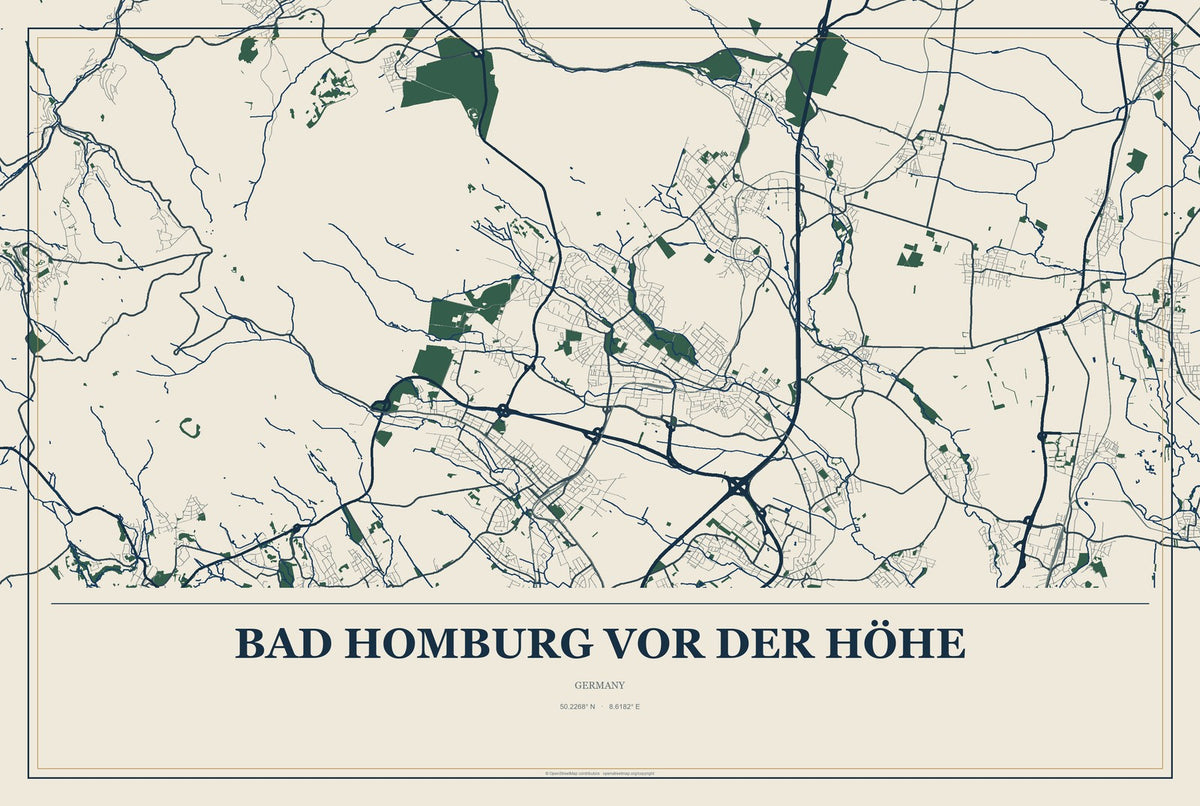 Bad Homburg vor der Höhe, Germany City Map Aluminum Sign in Coastal Cutout style