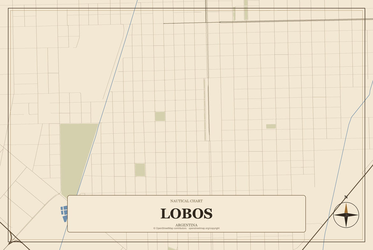 Lobos, Argentina City Map Aluminum Sign in Heritage Nautical style