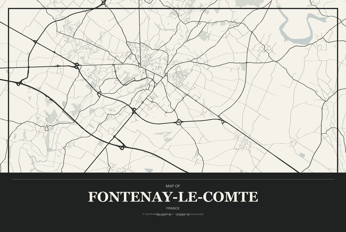 Fontenay-le-Comte, France City Map Aluminum Sign in Museum Plaque style