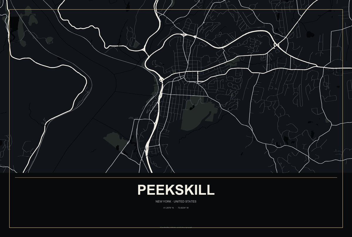 Peekskill, New York City Map Aluminum Sign in Metropolitan Noir style