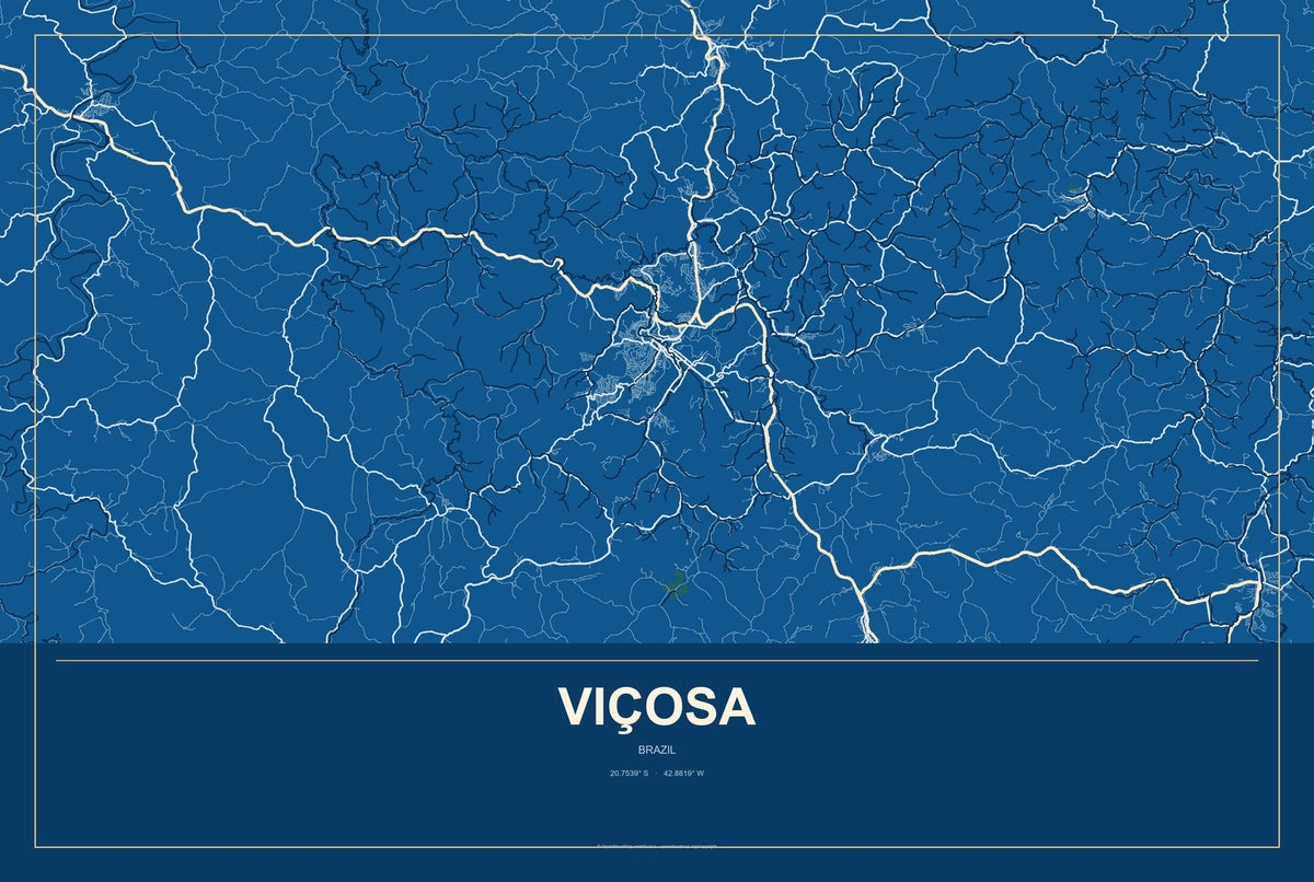 Viçosa, Minas Gerais, Brazil City Map Aluminum Sign in Harbor Cobalt style