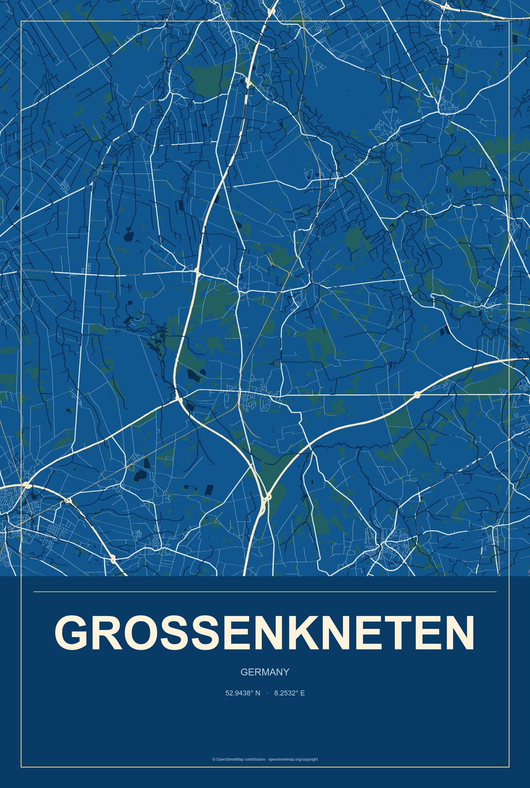 Großenkneten, Germany City Map Aluminum Sign in Harbor Cobalt style