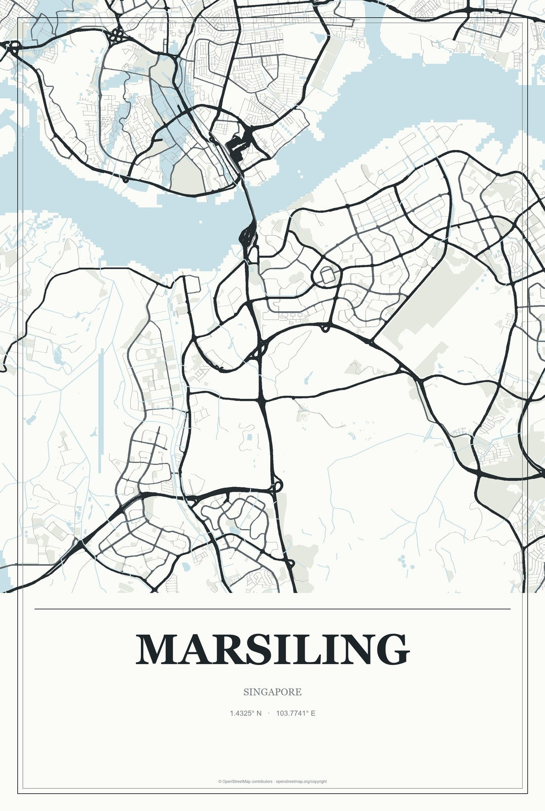 Marsiling, Singapore City Map Aluminum Sign in Gallery Air style