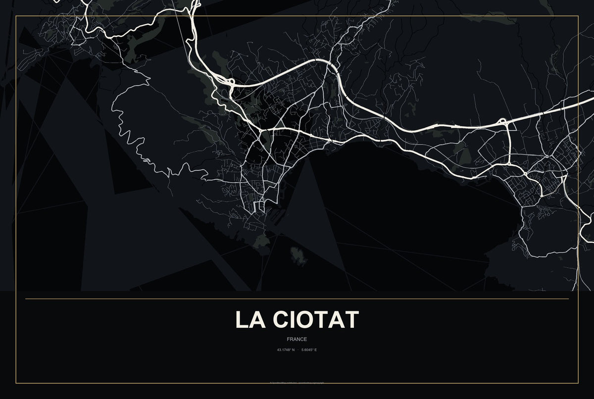 La Ciotat, France City Map Aluminum Sign in Metropolitan Noir style