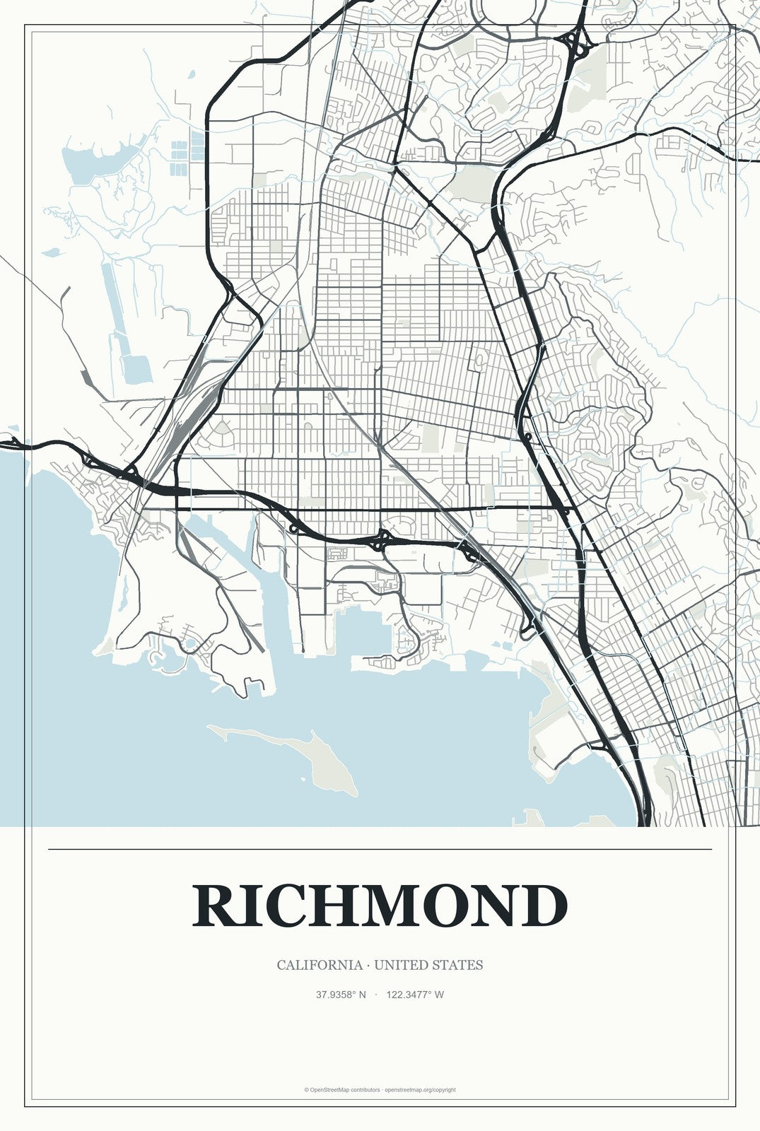 Richmond, California City Map Aluminum Sign in Gallery Air style