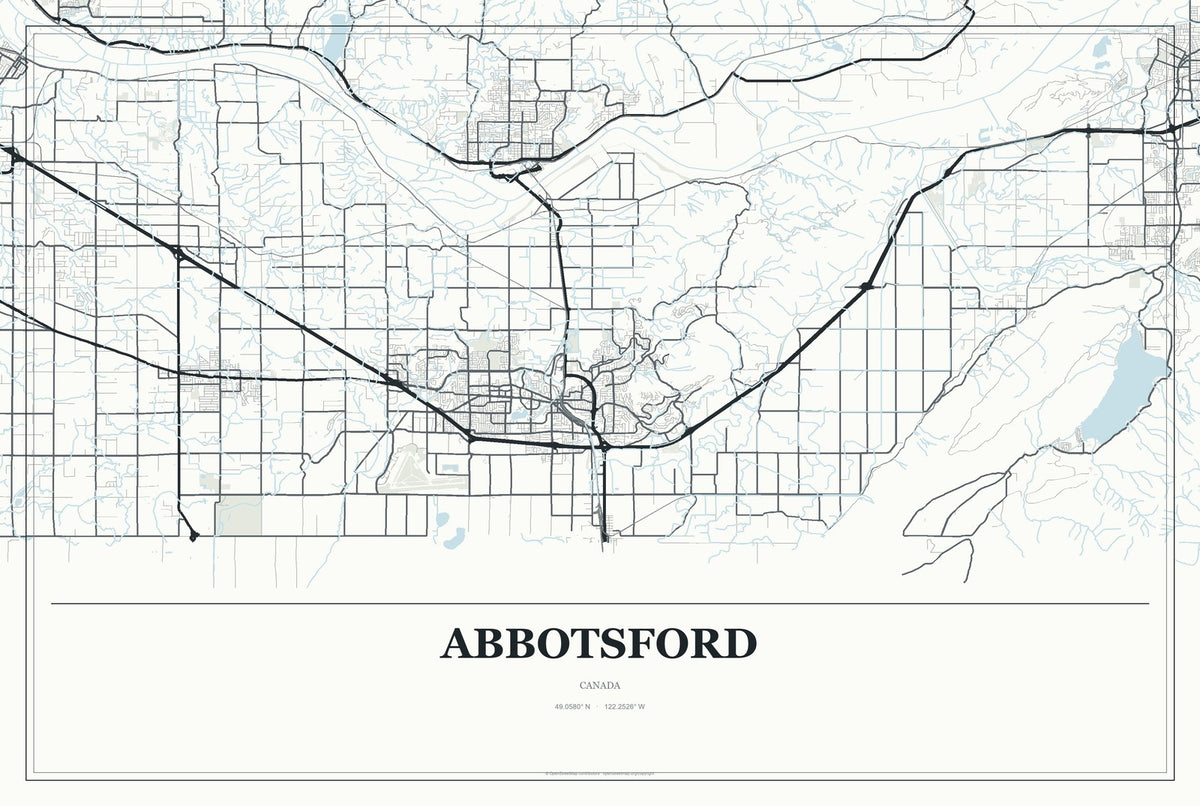 Abbotsford, Canada City Map Aluminum Sign in Gallery Air style
