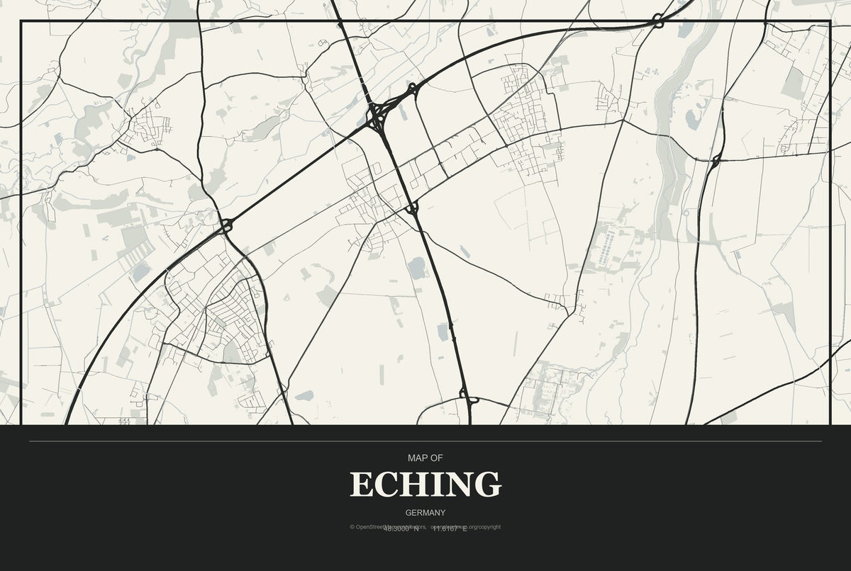 Eching, Germany City Map Aluminum Sign in Museum Plaque style