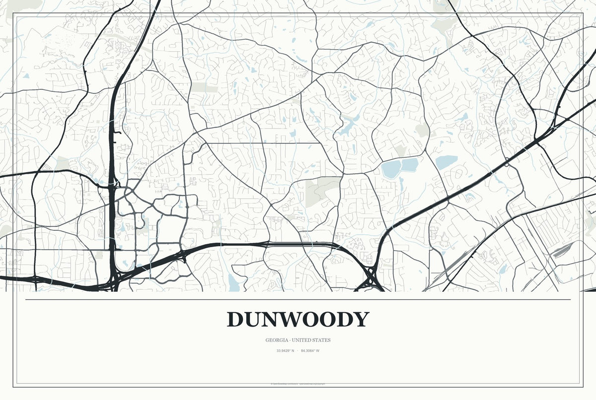 Dunwoody, Georgia City Map Aluminum Sign in Gallery Air style