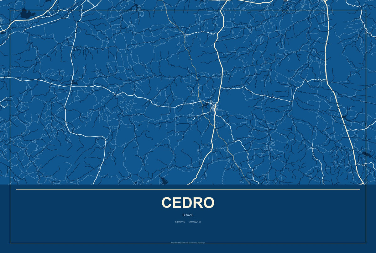 Cedro, Pernambuco, Brazil City Map Aluminum Sign in Harbor Cobalt style
