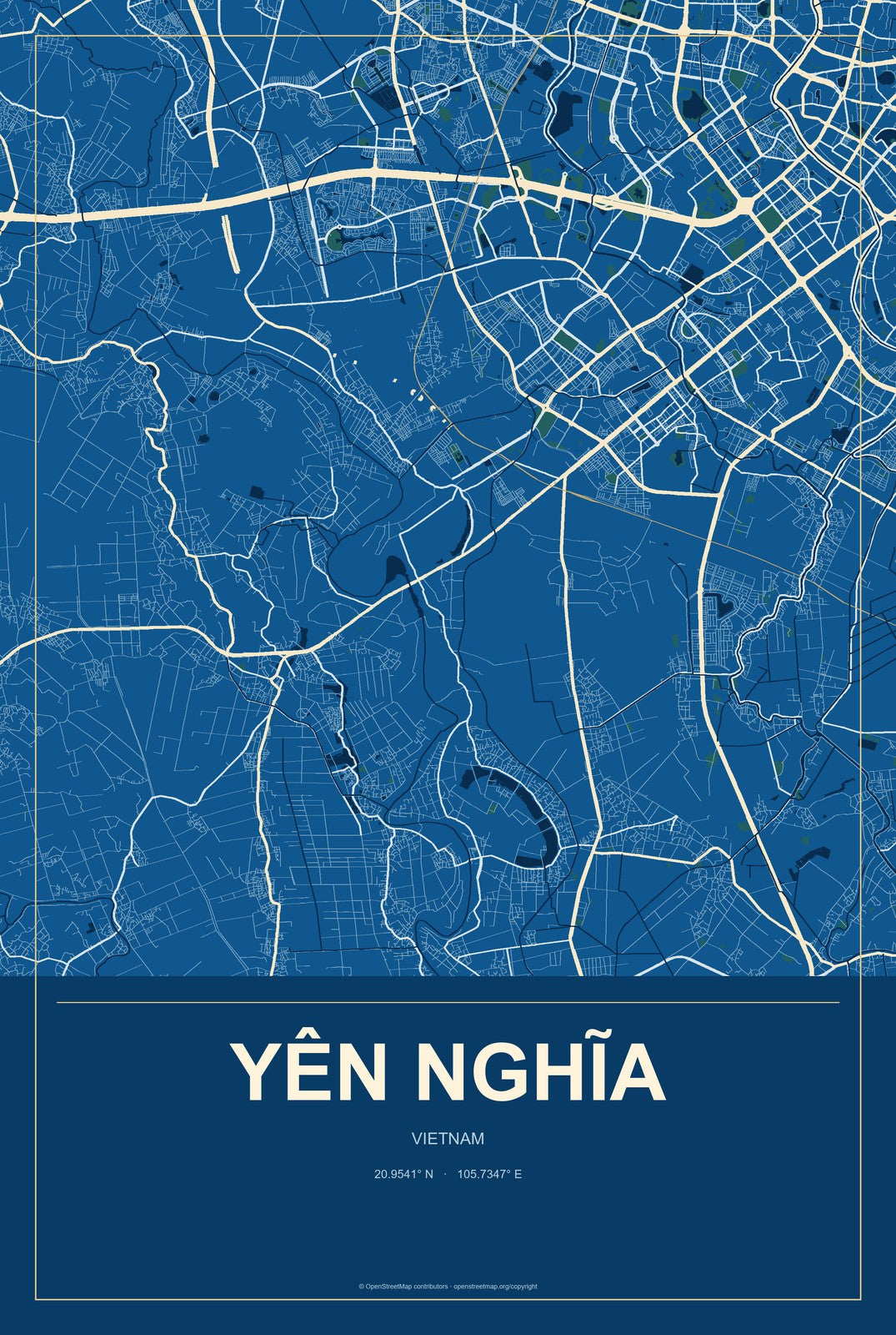 Yên Nghĩa, Vietnam City Map Aluminum Sign in Harbor Cobalt style