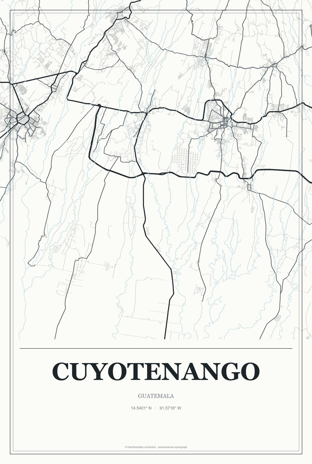 Cuyotenango, Guatemala City Map Aluminum Sign in Gallery Air style