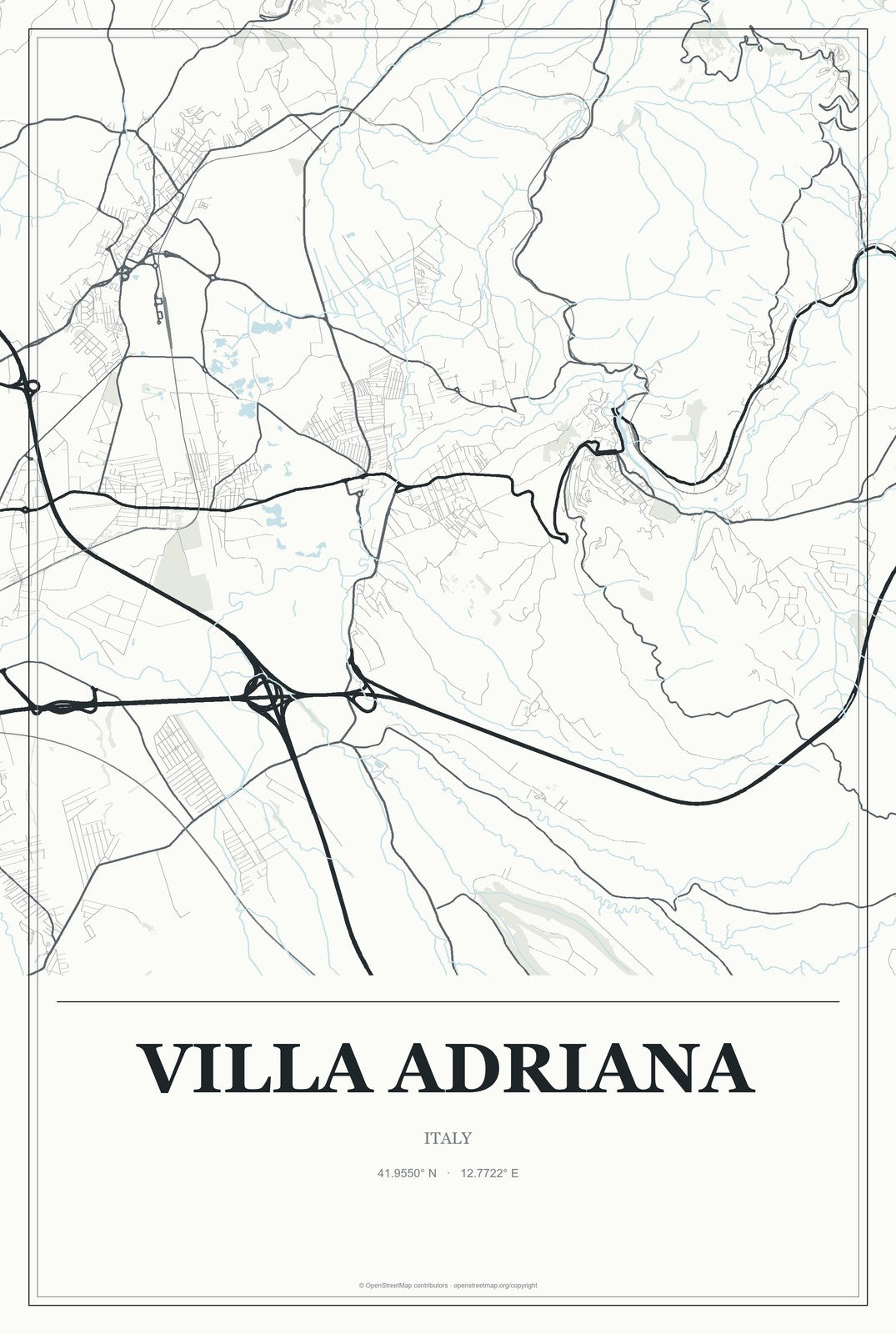 Villa Adriana, Italy City Map Aluminum Sign in Gallery Air style