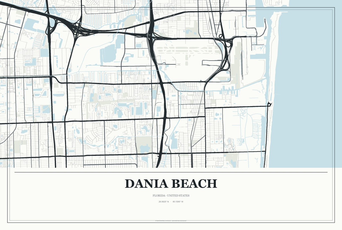 Dania Beach, Florida City Map Aluminum Sign in Gallery Air style