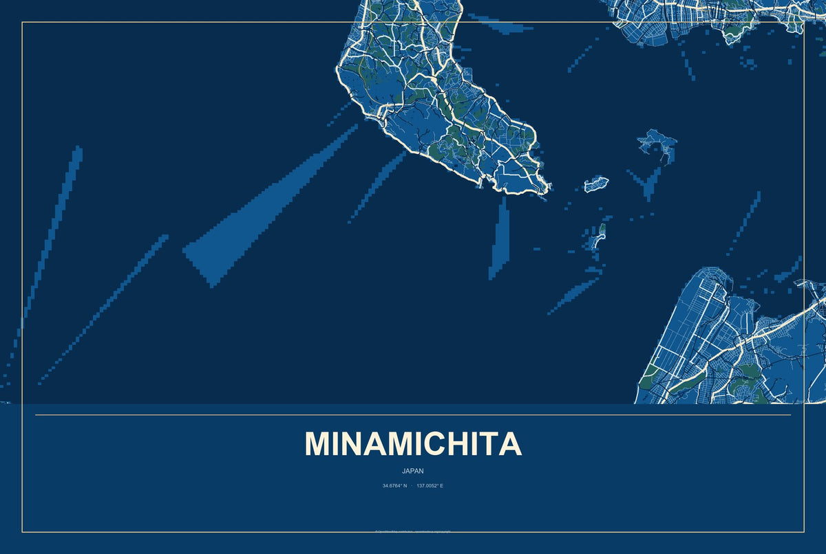 Minamichita, Japan City Map Aluminum Sign in Harbor Cobalt style