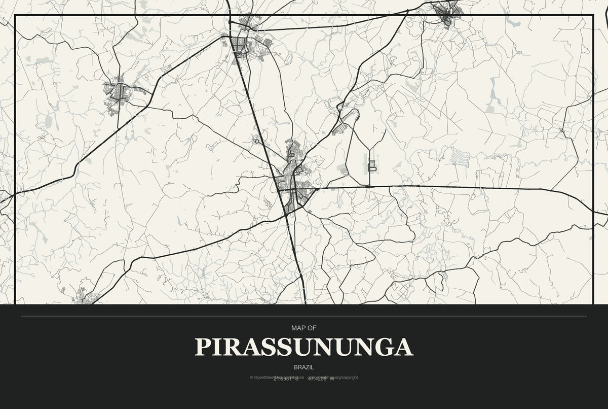 Pirassununga, Brazil City Map Aluminum Sign in Museum Plaque style