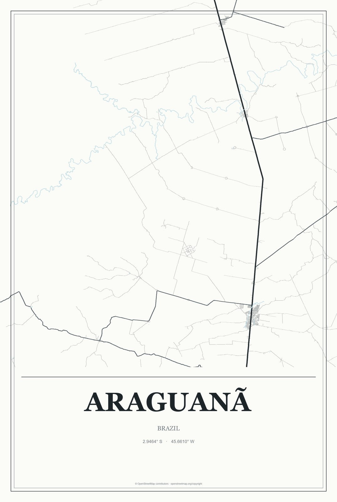 Araguanã, Brazil City Map Aluminum Sign in Gallery Air style