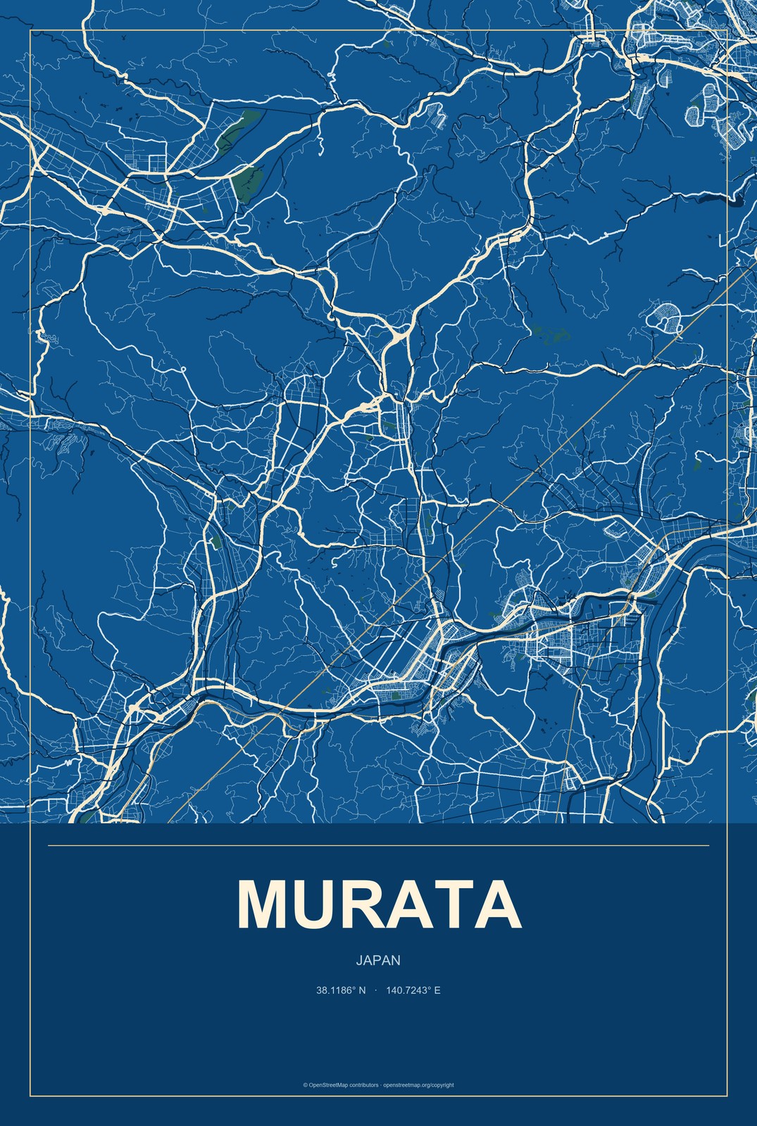 Murata, Japan City Map Aluminum Sign in Harbor Cobalt style