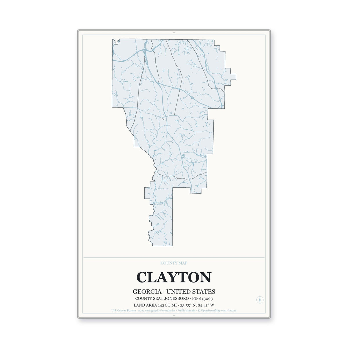 Clayton County, Georgia Map Aluminum Sign in Gallery Air style