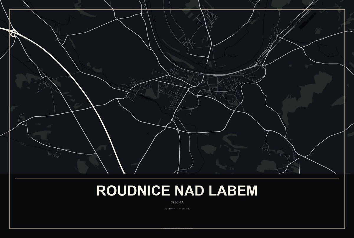 Roudnice nad Labem, Czechia City Map Aluminum Sign in Metropolitan Noir style