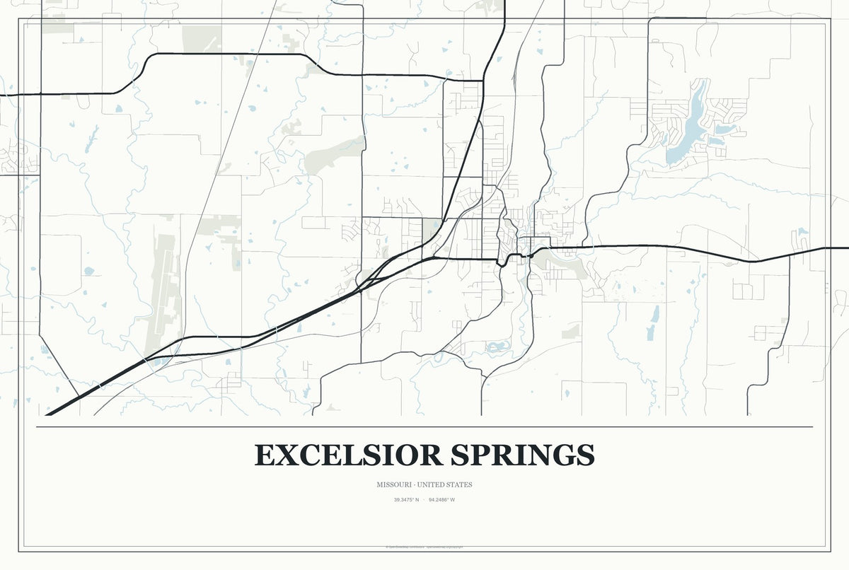 Excelsior Springs, Missouri City Map Aluminum Sign in Gallery Air style