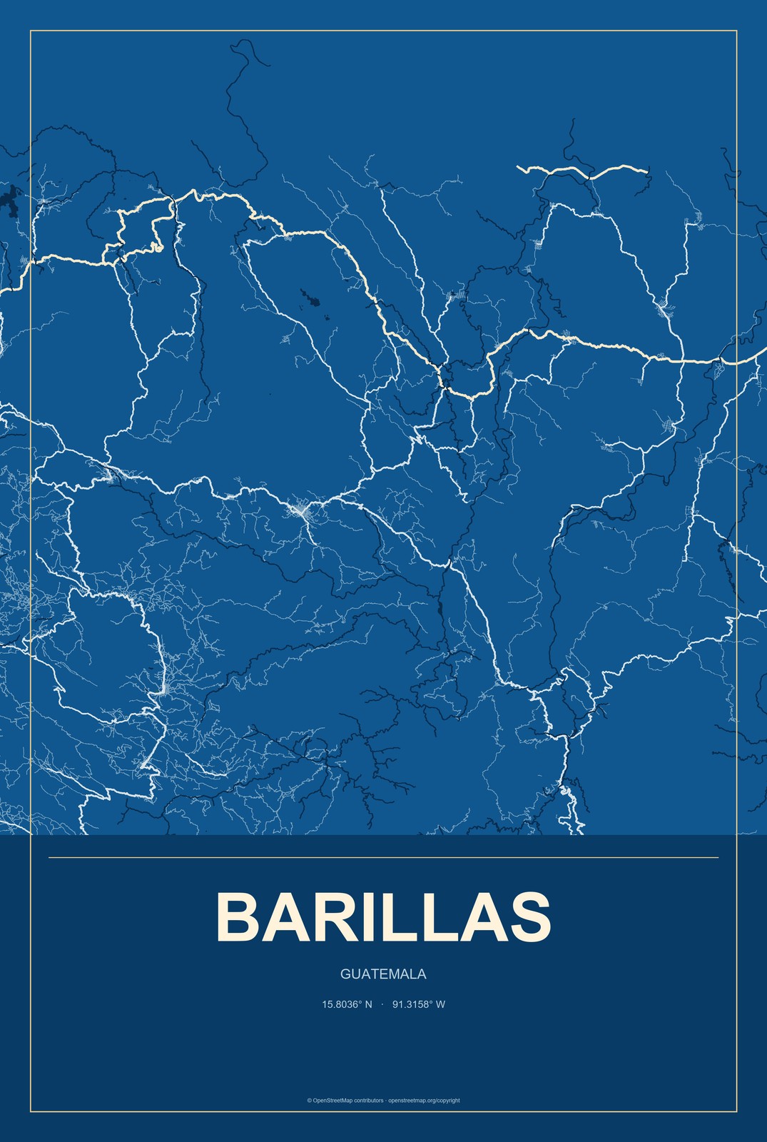 Barillas, Guatemala City Map Aluminum Sign in Harbor Cobalt style