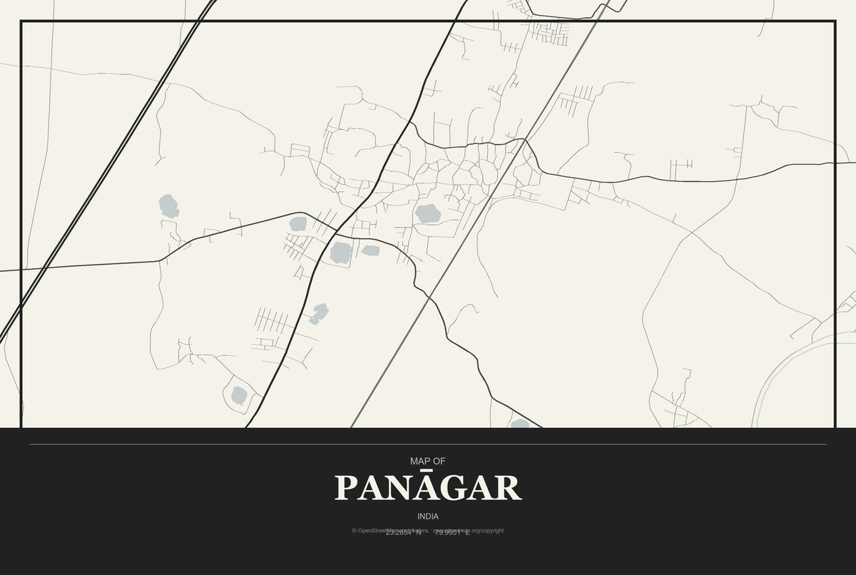 Panāgar, India City Map Aluminum Sign in Museum Plaque style
