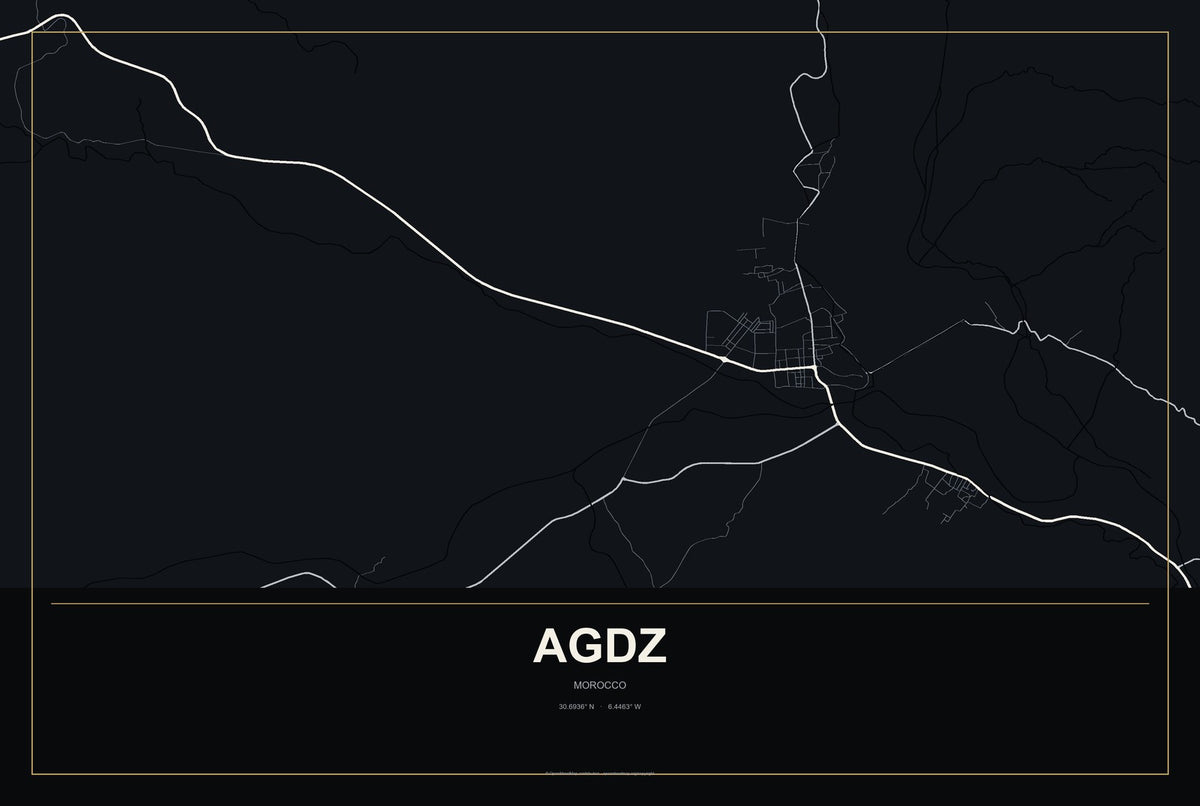 Agdz, Morocco City Map Aluminum Sign in Metropolitan Noir style