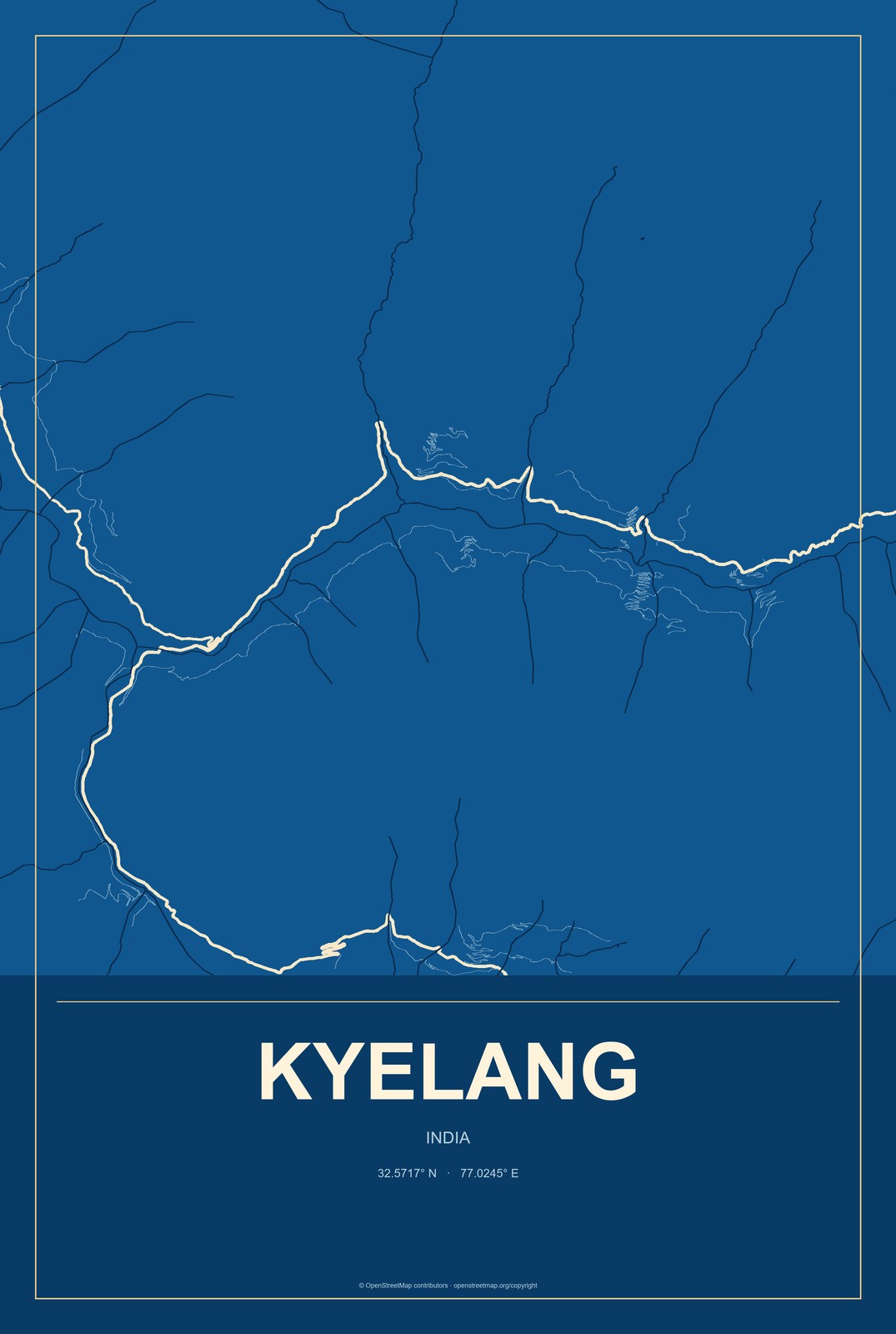 Kyelang, India City Map Aluminum Sign in Harbor Cobalt style