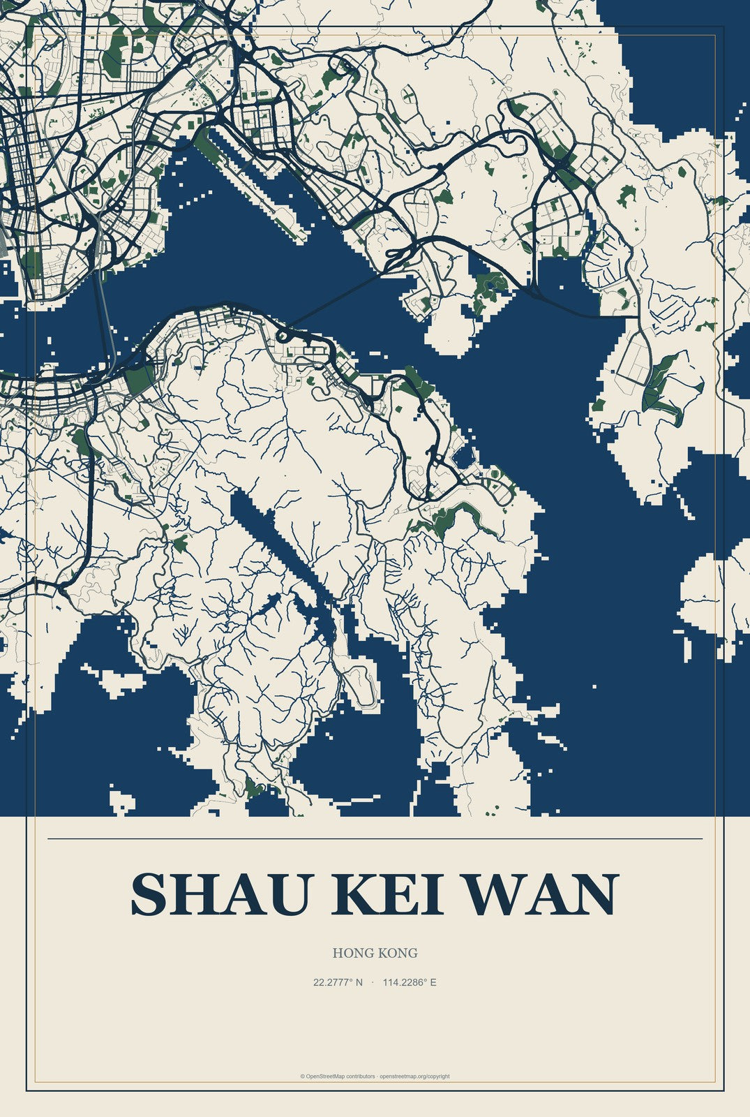 Shau Kei Wan, Hong Kong City Map Aluminum Sign in Coastal Cutout style