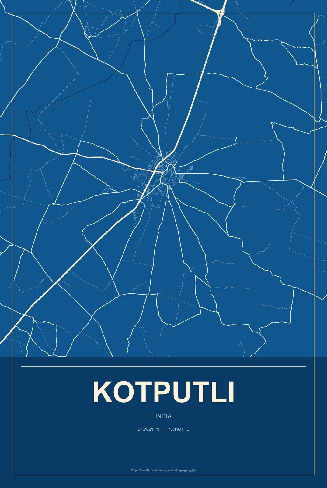 Kotputli, India City Map Aluminum Sign in Harbor Cobalt style