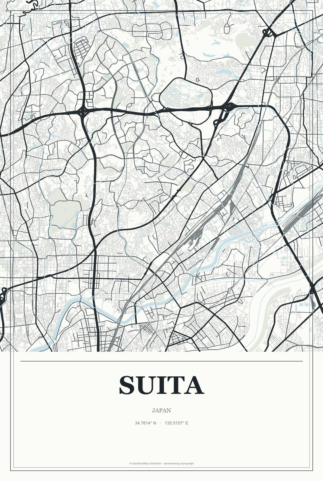Suita, Japan City Map Aluminum Sign in Gallery Air style