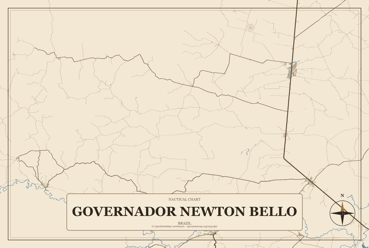 Governador Newton Bello, Brazil City Map Aluminum Sign in Heritage Nautical style