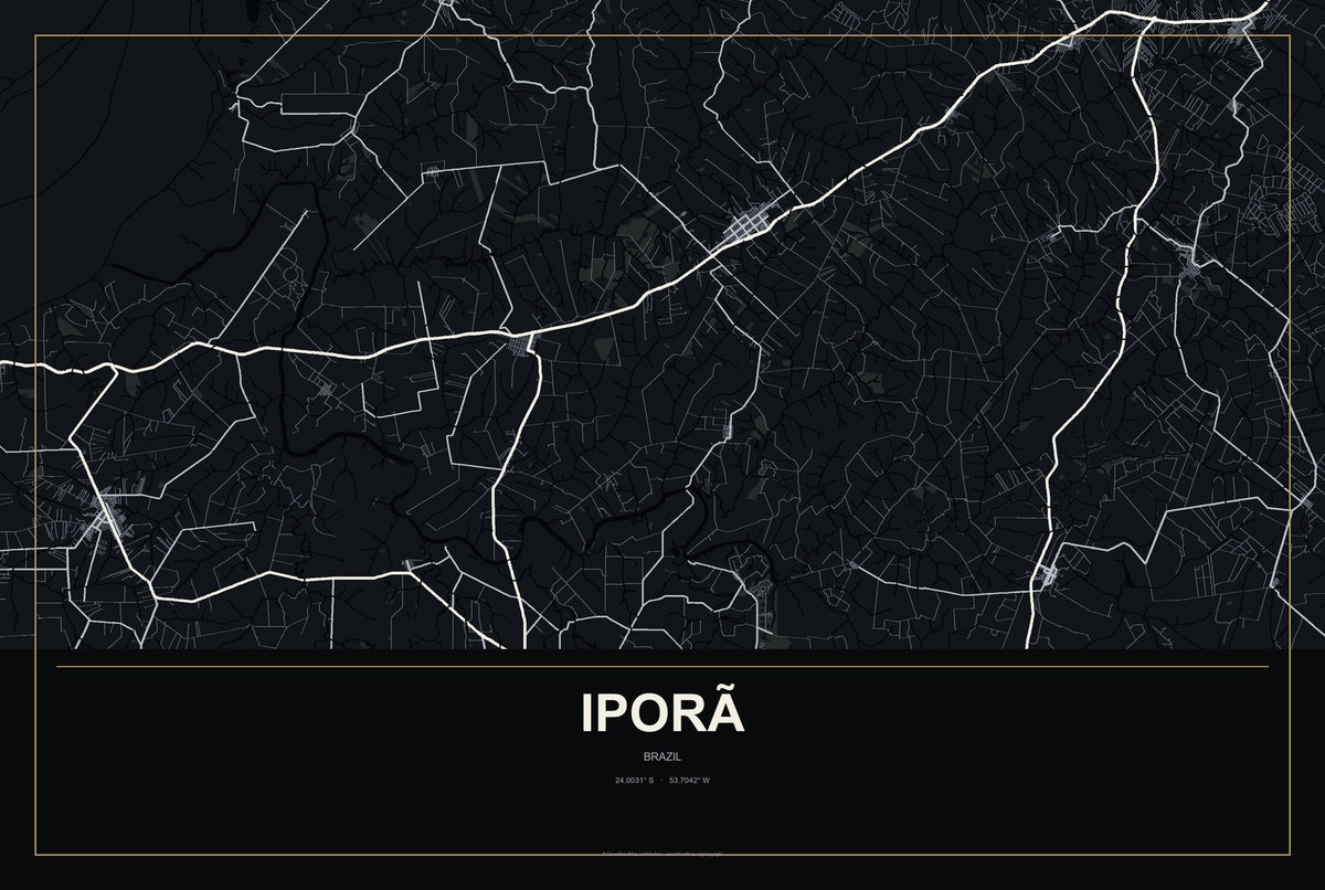 Iporã, Brazil City Map Aluminum Sign in Metropolitan Noir style