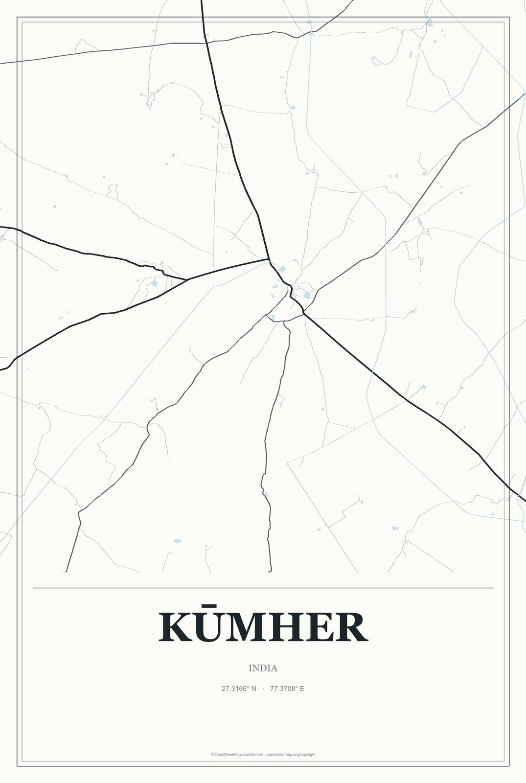 Kūmher, India City Map Aluminum Sign in Gallery Air style
