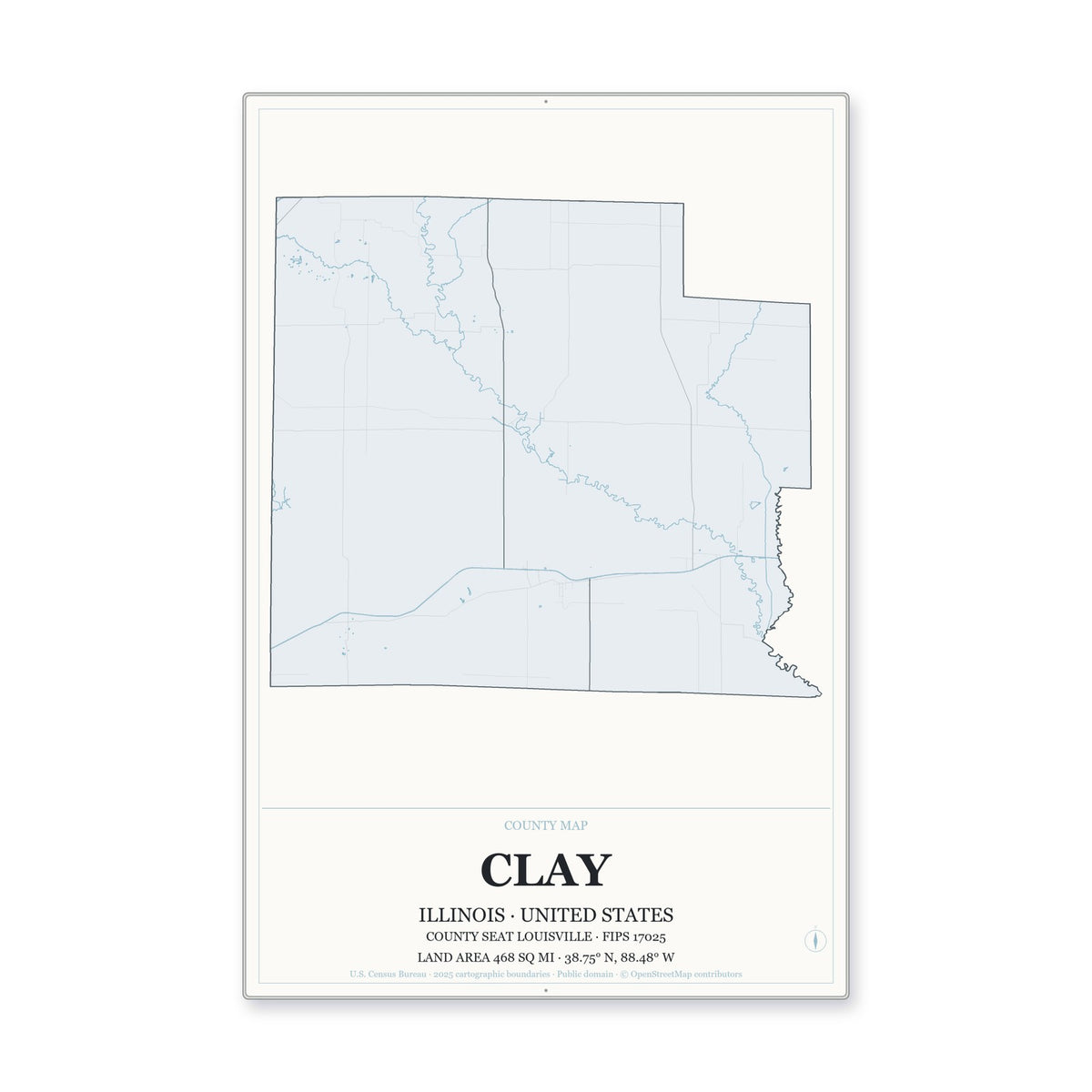 Clay County, Illinois Map Aluminum Sign in Gallery Air style