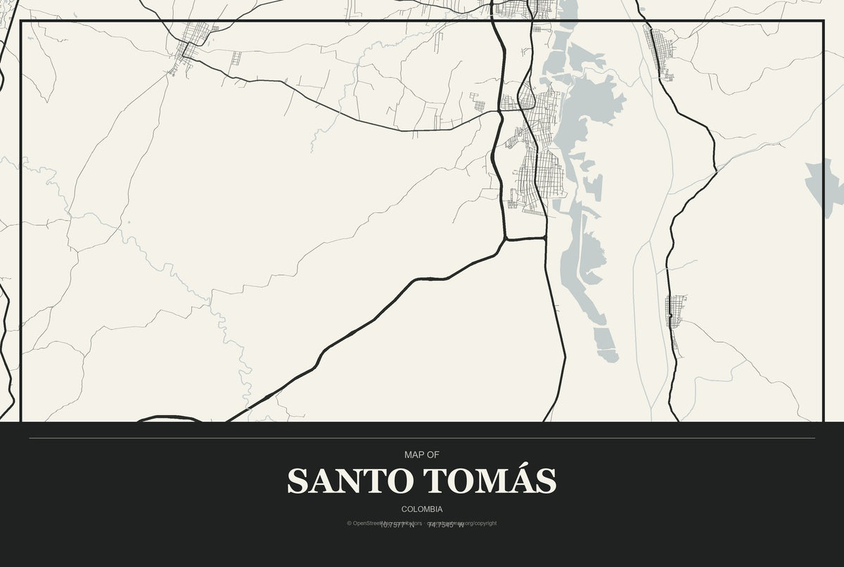 Santo Tomás, Colombia City Map Aluminum Sign in Museum Plaque style