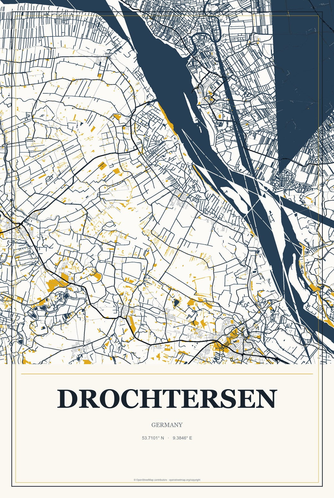 Drochtersen, Germany City Map Aluminum Sign in Citrine Modern style