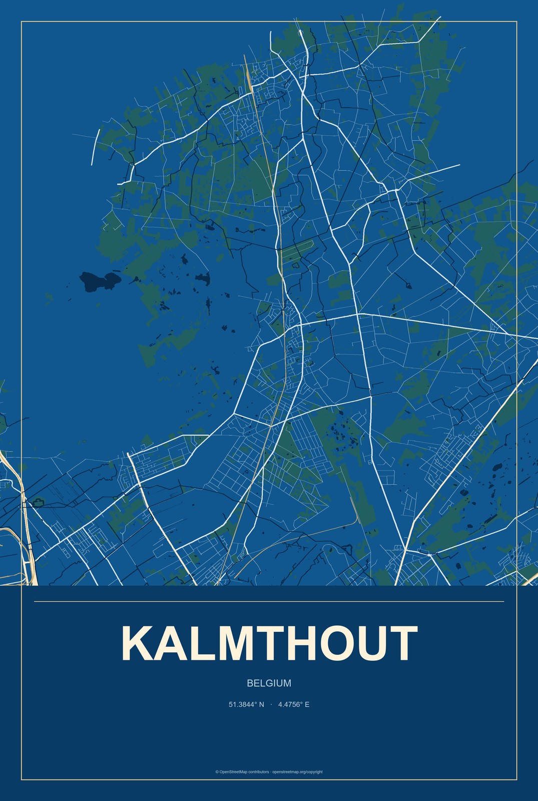 Kalmthout, Belgium City Map Aluminum Sign in Harbor Cobalt style