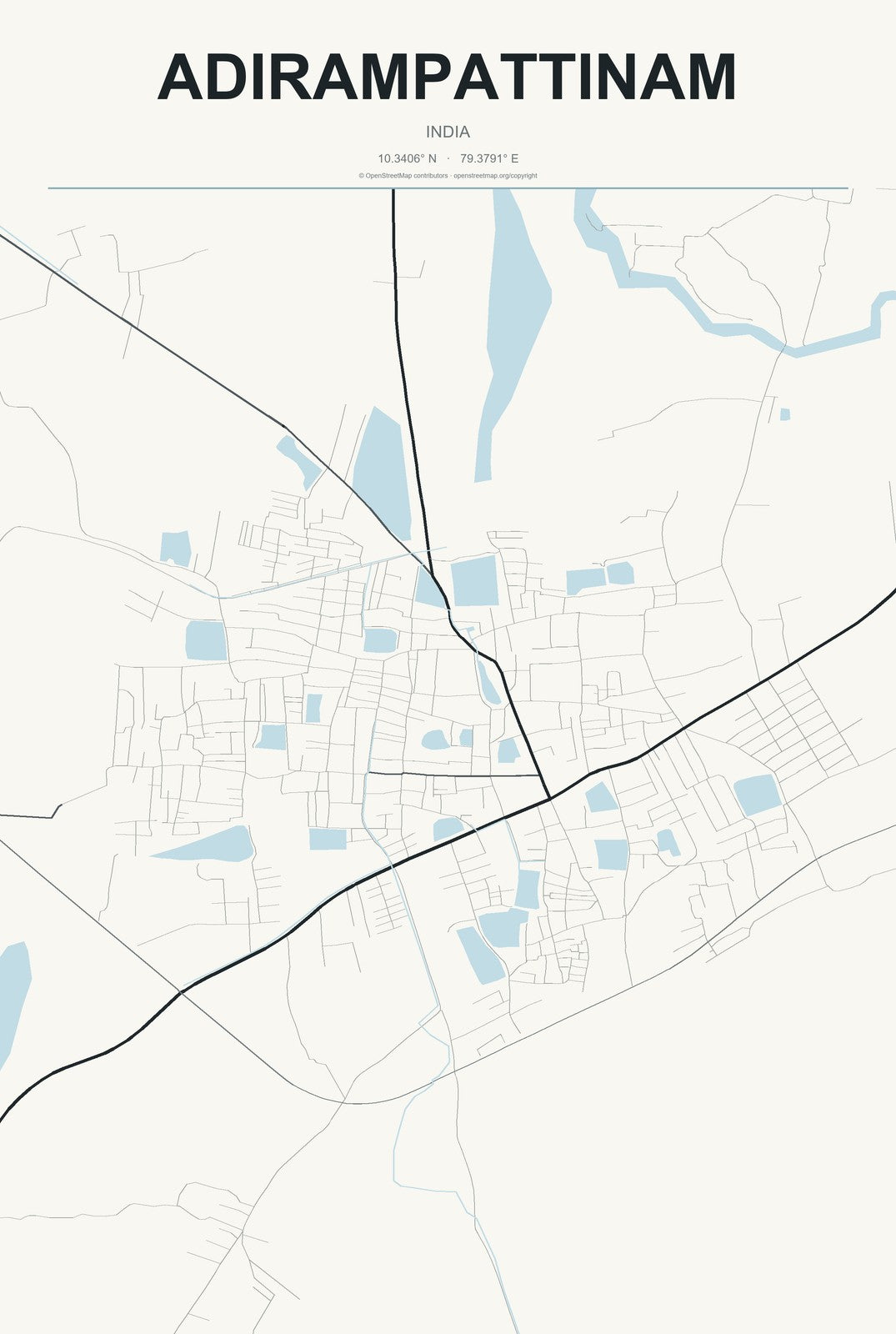 Adirampattinam, India City Map Aluminum Sign in Headline Atlas style