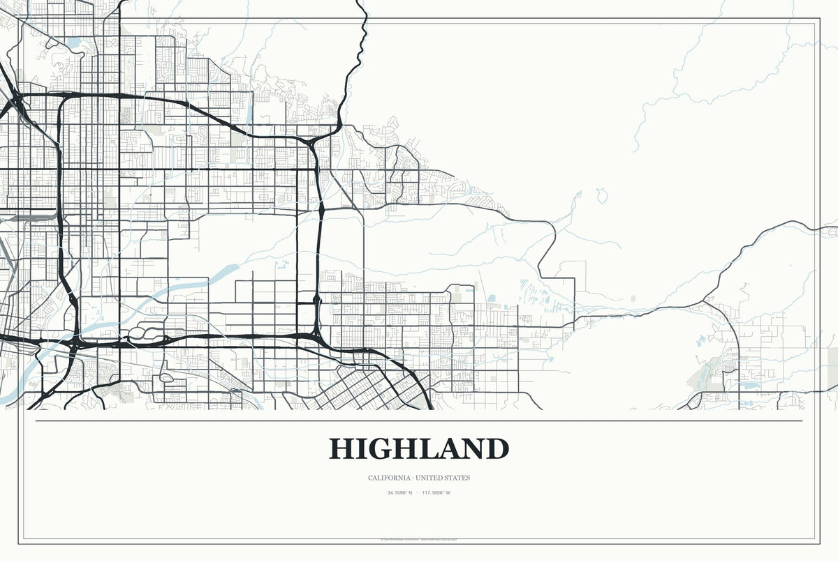 Highland, California City Map Aluminum Sign in Gallery Air style