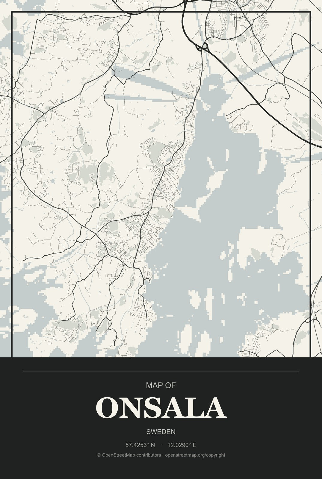 Onsala, Sweden City Map Aluminum Sign in Museum Plaque style
