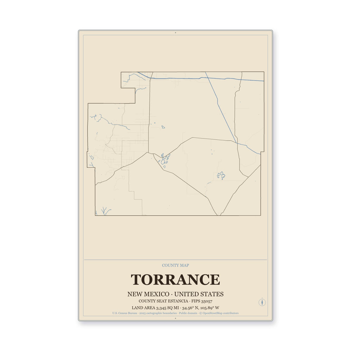 Torrance County, New Mexico Map Aluminum Sign in Heritage Nautical style