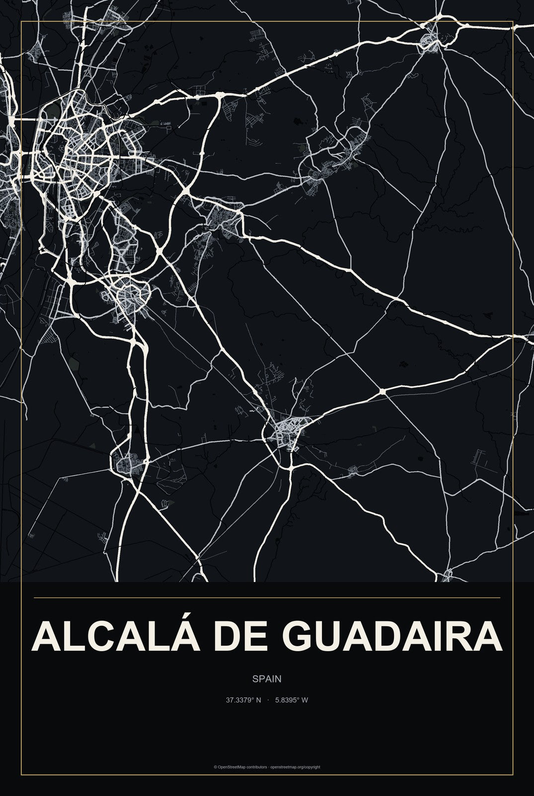 Alcalá de Guadaira, Spain City Map Aluminum Sign in Metropolitan Noir style