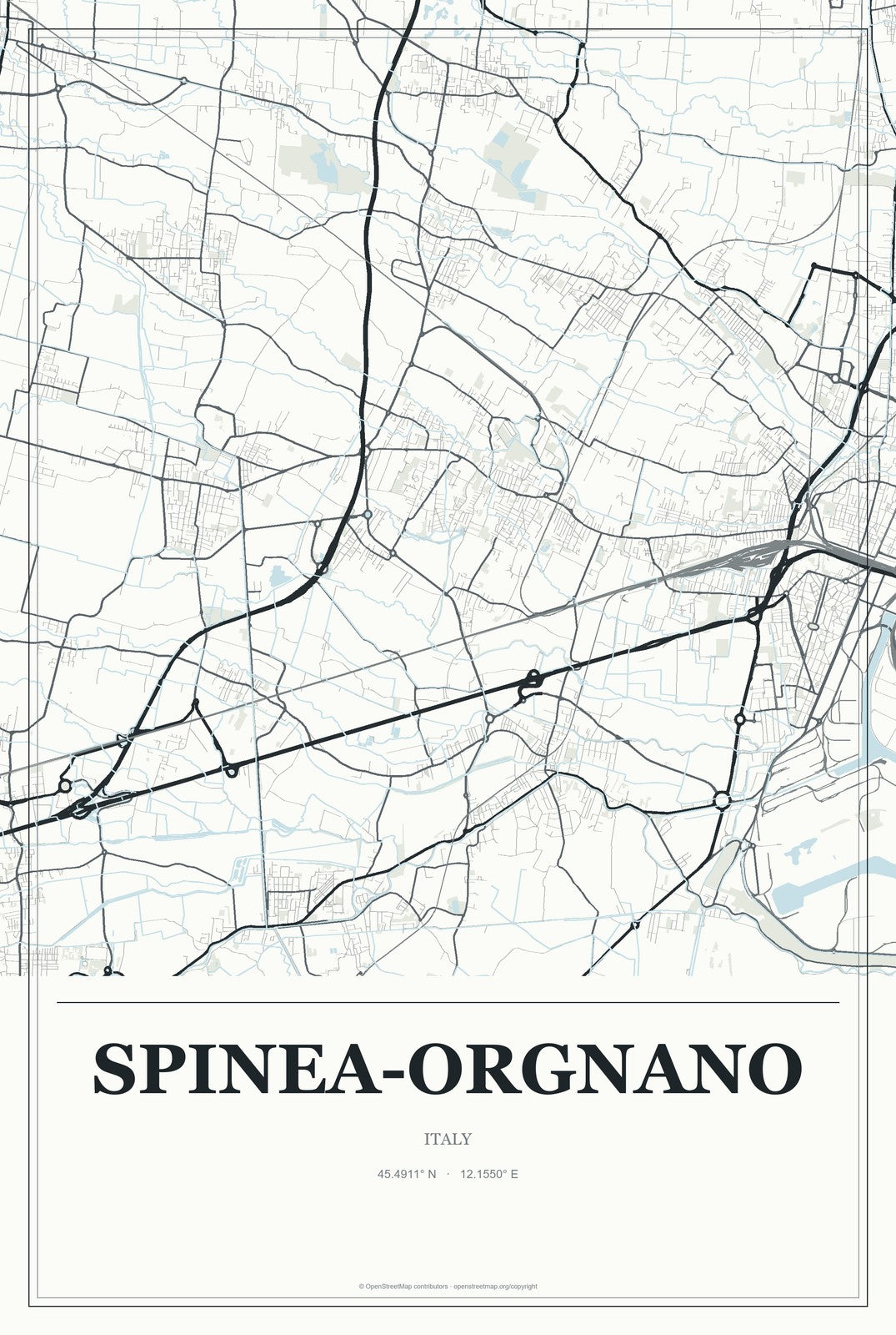 Spinea-Orgnano, Italy City Map Aluminum Sign in Gallery Air style