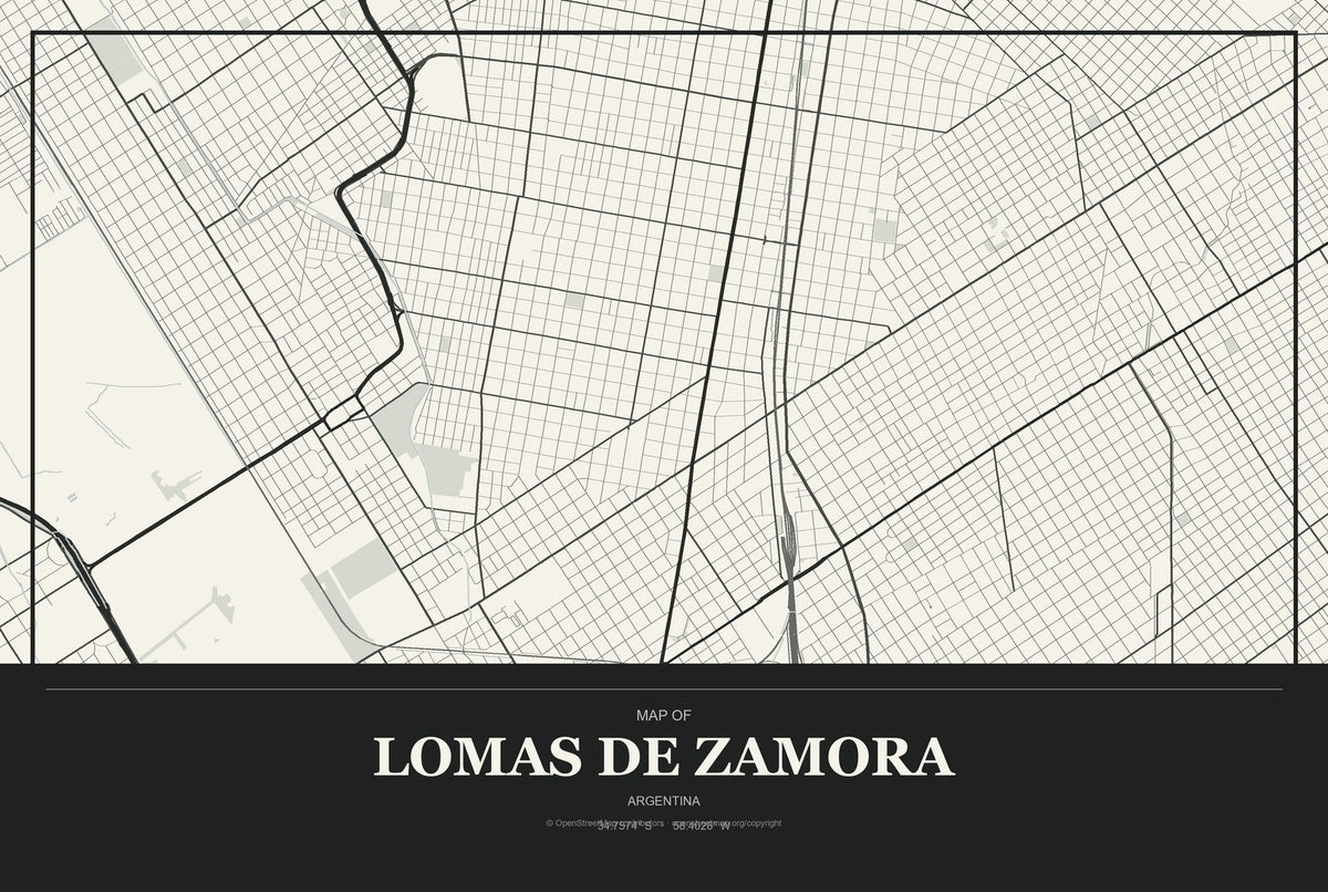 Lomas de Zamora, Argentina City Map Aluminum Sign in Museum Plaque style