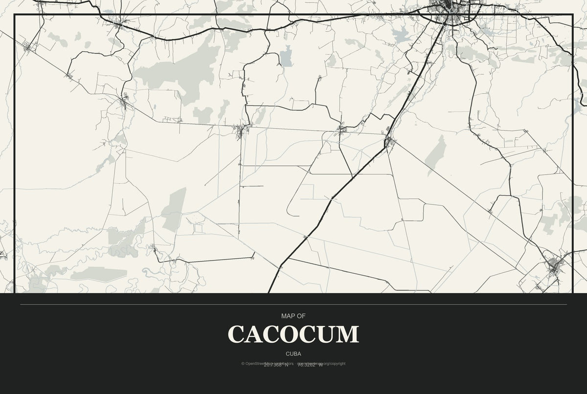 Cacocum, Cuba City Map Aluminum Sign in Museum Plaque style